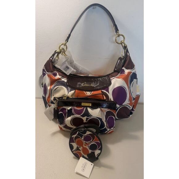 NWT Coach Ashley Scarf Print Bag, Wristlet & Mirror Multicolor Gift Ready Set - Picture 16 of 16